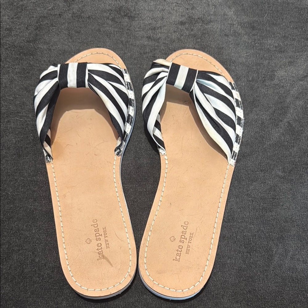 Kate Spade Black and White Striped Slide Sandals size 9M